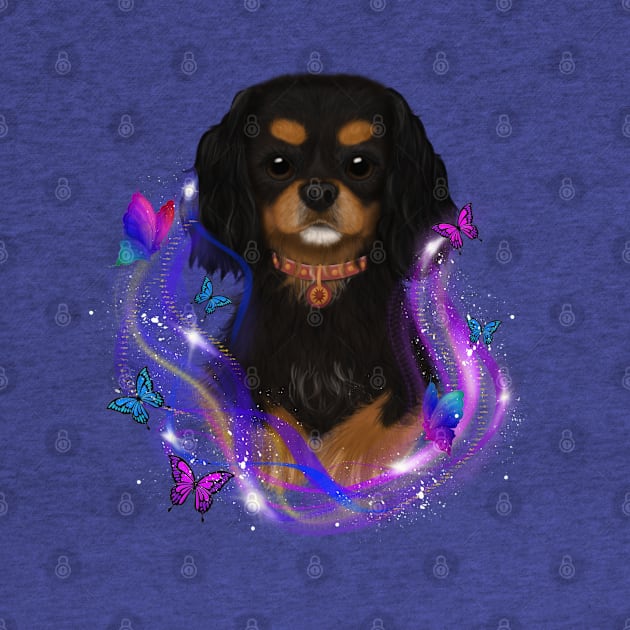 Magical Cavalier King Charles Spaniel and Butterflies, Black and Tan by Cavalier Gifts